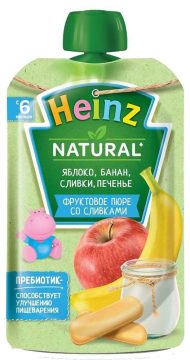 Heinz Пюре Яблоко, Банан, Сливки, Печенье  90гр купить на babymarket.uz