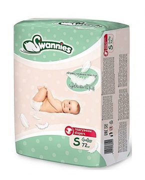 SWANNIES подгузники ультра тонкие S  (4-6 кг)  72  шт Размер 2 купить на babymarket.uz