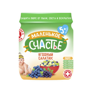 «Маленькое счастье» Пюре ЯГОДНЫЙ САЛАТИК  90 г стекло купить на babymarket.uz
