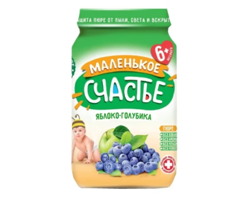 «Маленькое счастье» Пюре ЯБЛОКО-ГОЛУБИКА  180 г стекло купить на babymarket.uz