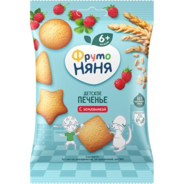 ФРУТОНЯНЯ ДЕТСКОЕ ПЕЧЕНЬЕ ПШЕНИЧНОЕ С ЗЕМЛЯНИКОЙ С 6 МЕС. 50 ГР купить на babymarket.uz
